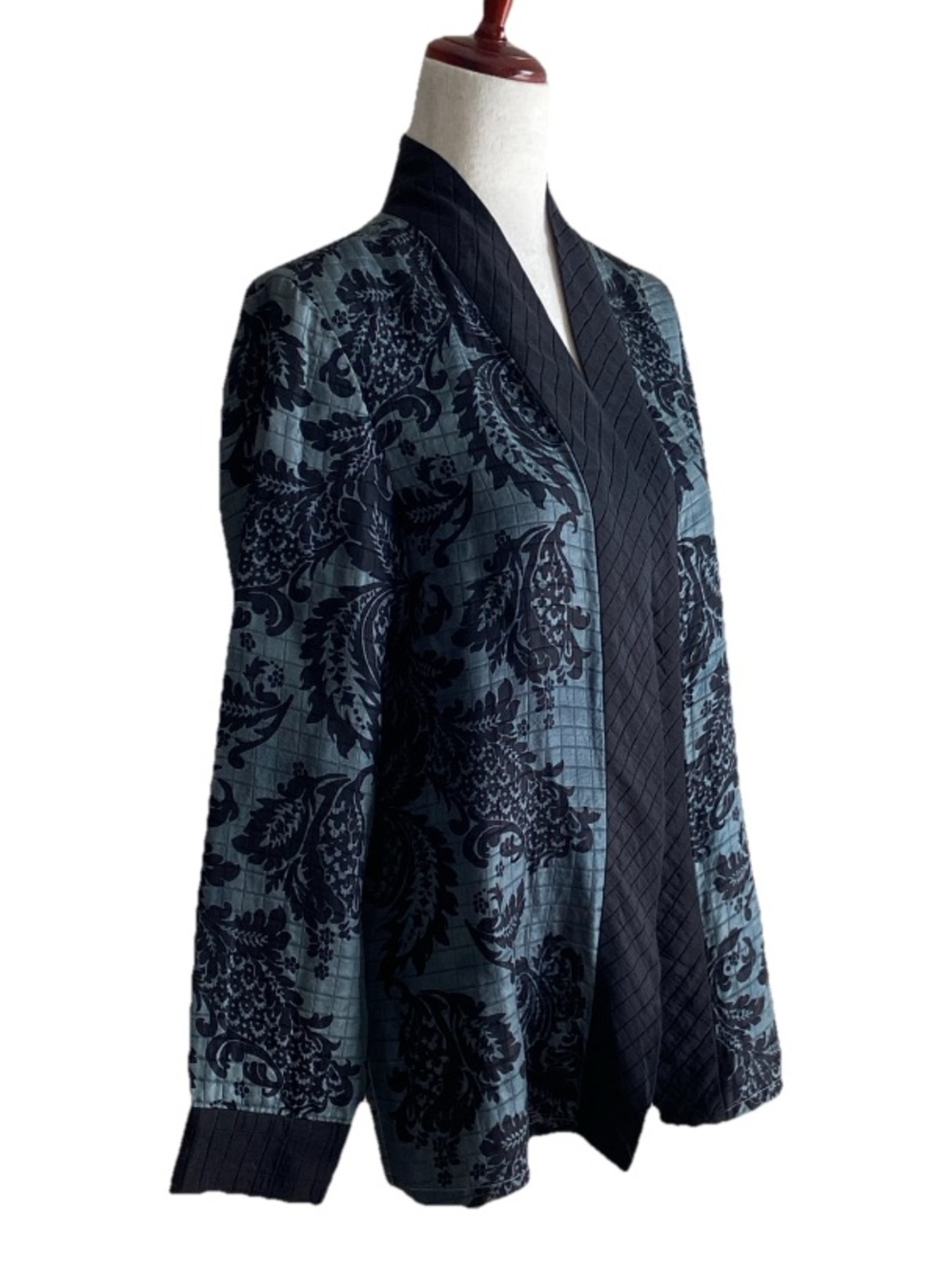NEXX Silk Blend Size M Lined Floral Brocade Black Jacket Open Front sz M